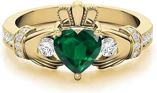 10K 14K 18K Gold Moissanite Claddagh Gemstone Engagement Rings Heart Shaped Gemstone Claddagh Ring Irish Claddagh Birthstone Ring for Women