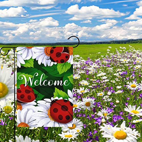 Welcome Spring Summer Garden Flag 12X18 Double Sided Burlap Vertical Spring Yard Flags The Beatles Floral Banner For Seasonal Summer Outdoor Farmhouse Decoration(Only Flag) #TOP2