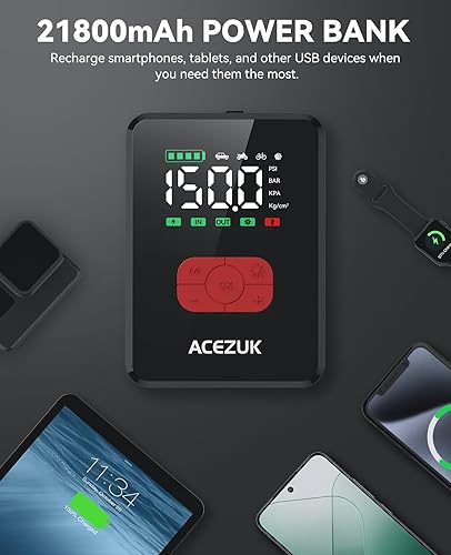 Miniatura 4 de Arrancador de salto con compresor de aire, 8000A 150PSI arrancador de coche portátil, paquete de arranque de 12 V (todo a gas12L diesel), arrancador