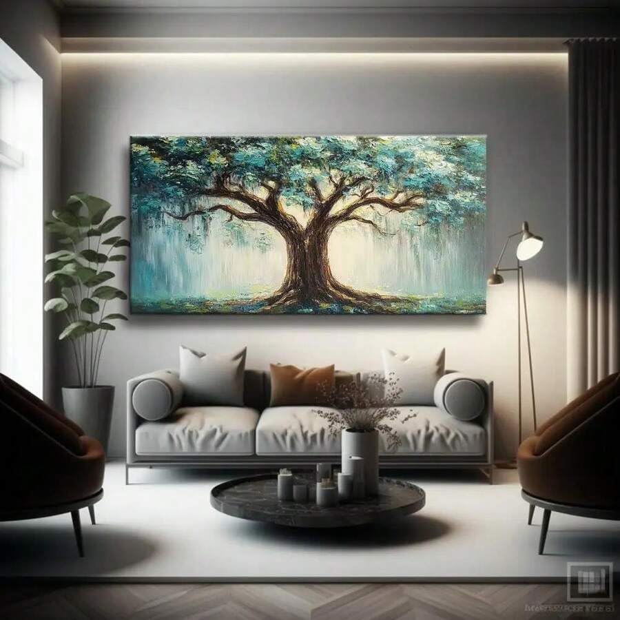 Peinture sur toile de la vie d'un arbre 50x100 cm avec cadre intérieur pour salon