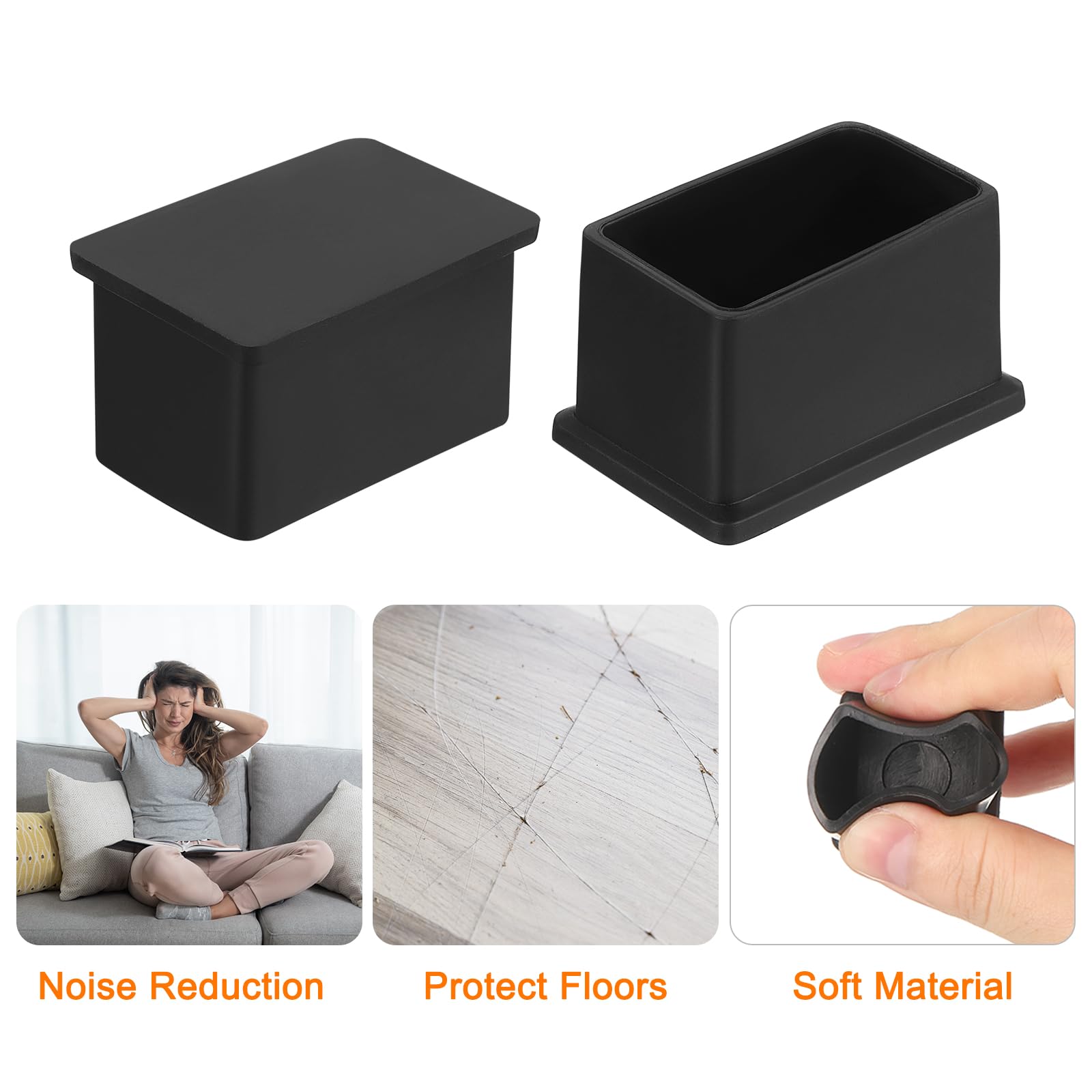 QUARKZMAN 16pz Tappi Quadrati per Gambe Sedie PVC, 50mm x 30mm OD Coperture per Piedi di Mobili Neri Pads per Piedi Tavolo Protezioni per Pavimenti Tavolo Giardino Armadio Letto Mobili