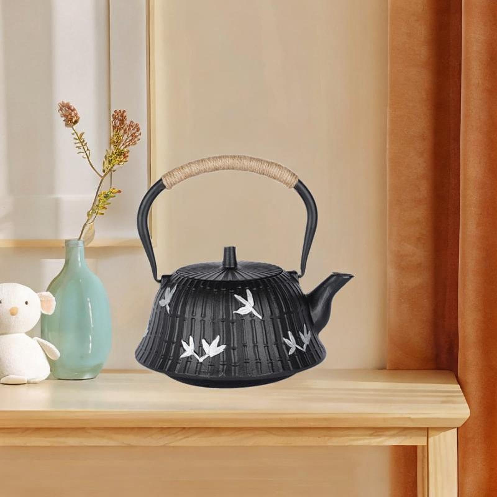 Tetera Tetera de Hierro Fundido Tetera Tradicional para Té Tetera Reforzada con Esmalte Uso Resistente Material de Adecuada para Hotele, Líneas Verticales, Individual