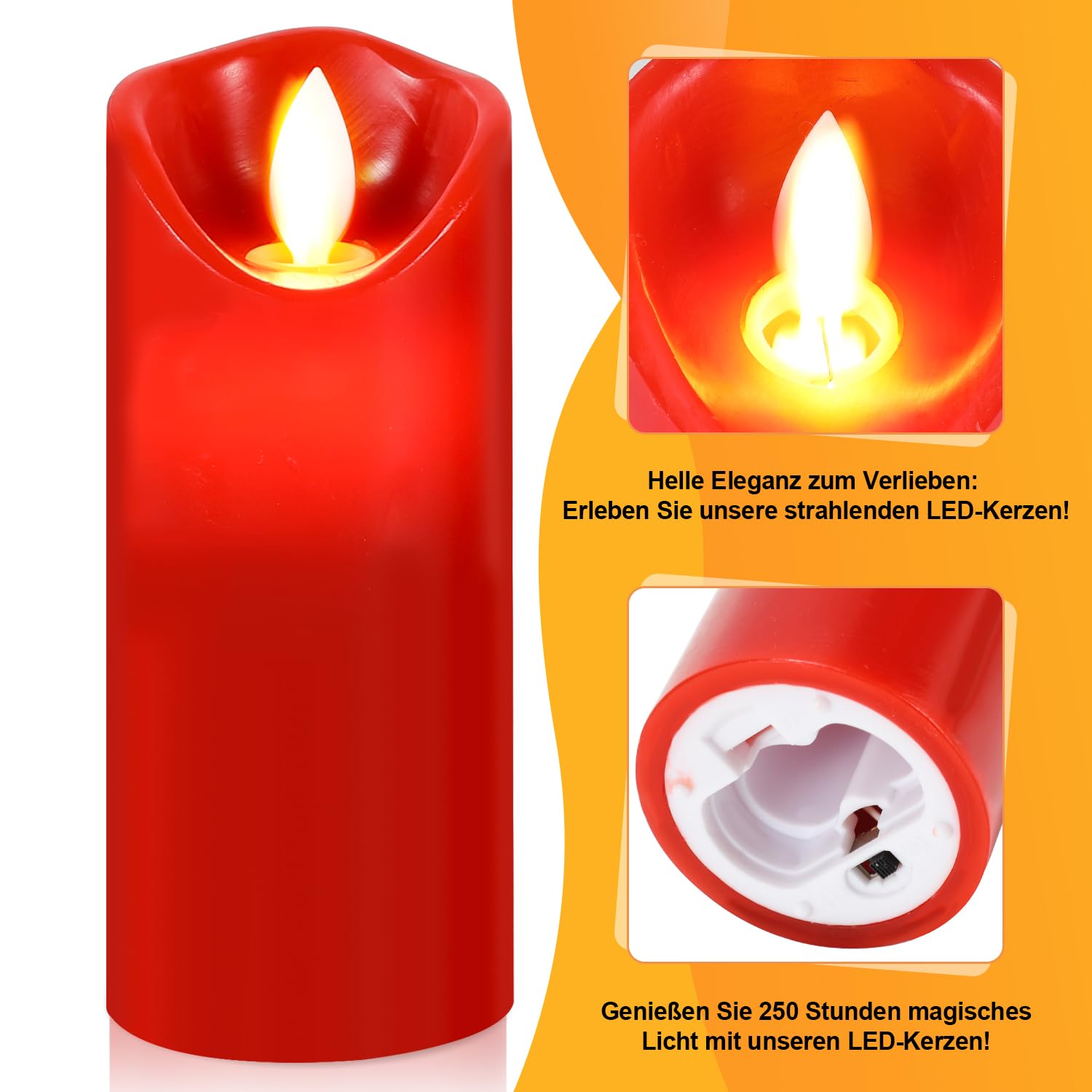 Randaco Led Kerzen mit Timerfunktion | Led Kerzen Flackernde Echtwachs mit 10-Tasten Fernbedienung |5er Set 13/14/16/18/20CM Flammenlose-Kerzen, Led-Kerzen (Rot)