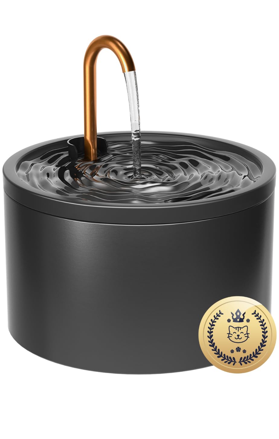 MISFANS Ceramic Cat Fountain, 2.1L Cat Water Fountain for Drinking, Copper Spout, Ultra-Quiet Pet Water Dispenser, Triple Filtration System, Hygienic & Easy to Clean, Black