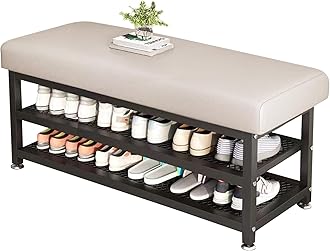 Beauenty 2-Tier Shoe Rack with Soft Cushion, Metal Frame Entryway Shoe Changing Stool, Space-Saving Shoe Organizer for Hallway, Bedroom & Living Room (White, 80CM)