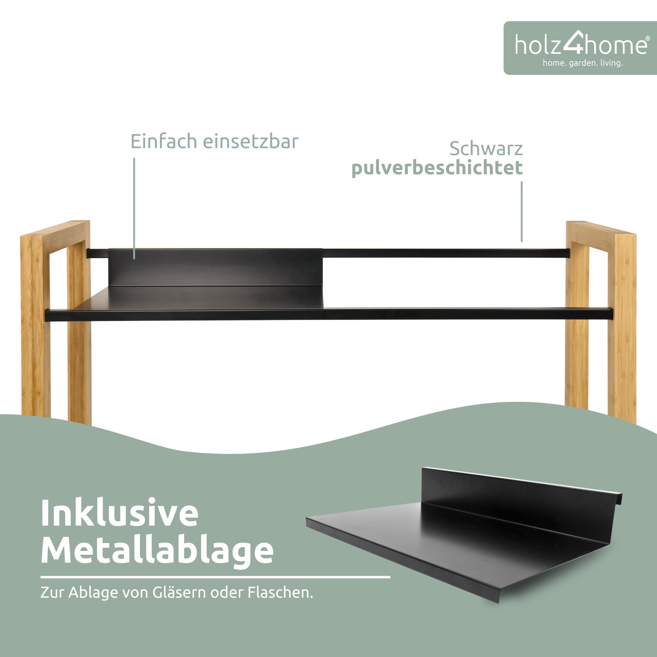 holz4home® Getränkekistenregal aus Bambus I 8 Kisten I inkl. Metallablage I Schwarze Metallstreben I Kellerregal Getränkeregal für Küche & Keller