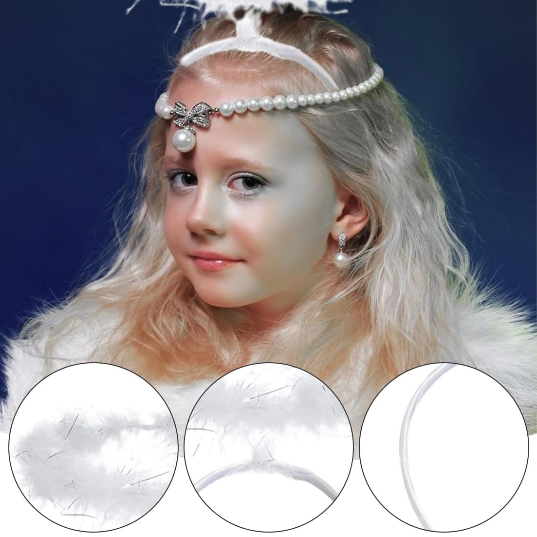 2 Aureole Da Angelo In Piume Bianche E Fili D'argento, Fascia Elastica, Per Halloween E Natale, Adulti E Bambini