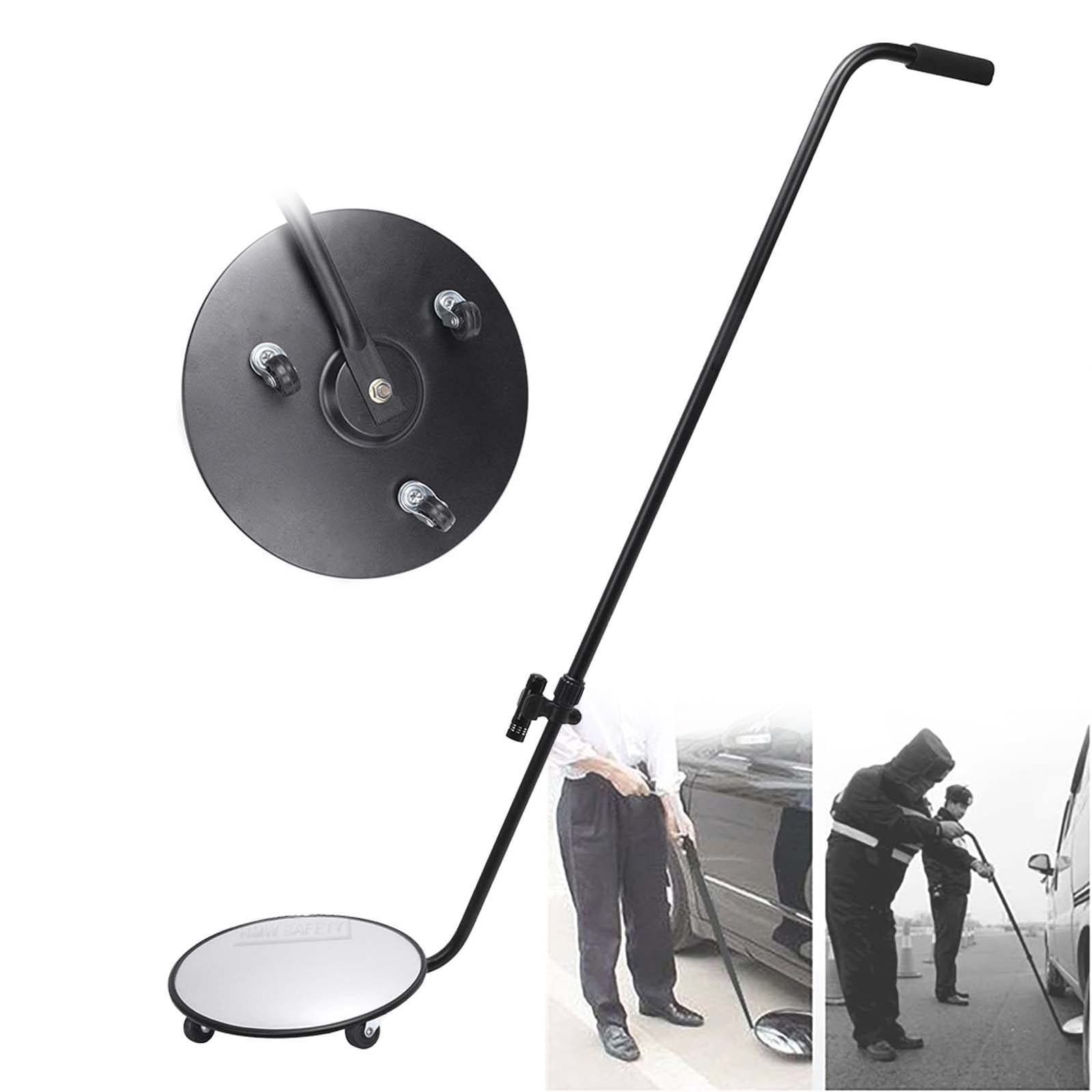Espejo De Inspección para Bajos De Vehículos De 12 Pulgadas, Espejo De Búsqueda Portátil para Bajos De Vehículos, Varilla Retráctil De 90-140 Cm con Ruedas Y Luz Led