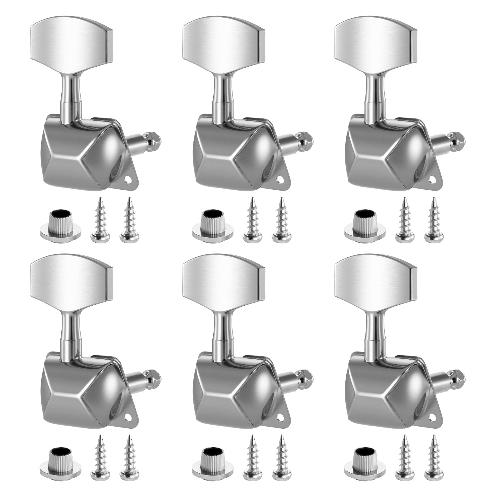 3+3 Semi-Closed Guitar Tuners String Tuning Pegs Keys Machine Heads Set, Electric Guitar Tuning Keys, Acoustic Guitar Pegs, Locking Tunersfor Acoustic or Electric Guitar (Chrome)