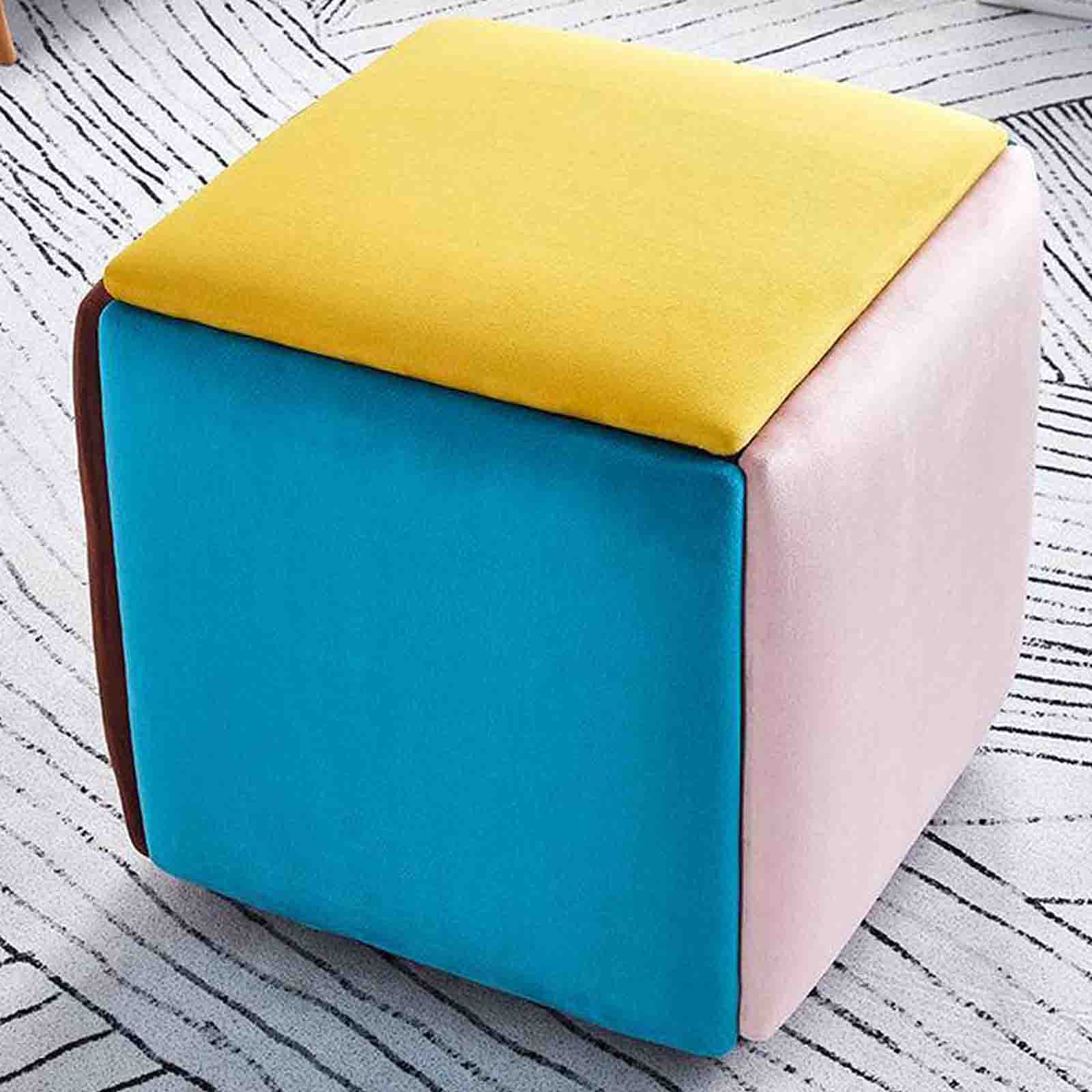 Repose-pieds en flanelle dorée et tabouret cube 5 en 1 pour petit espace