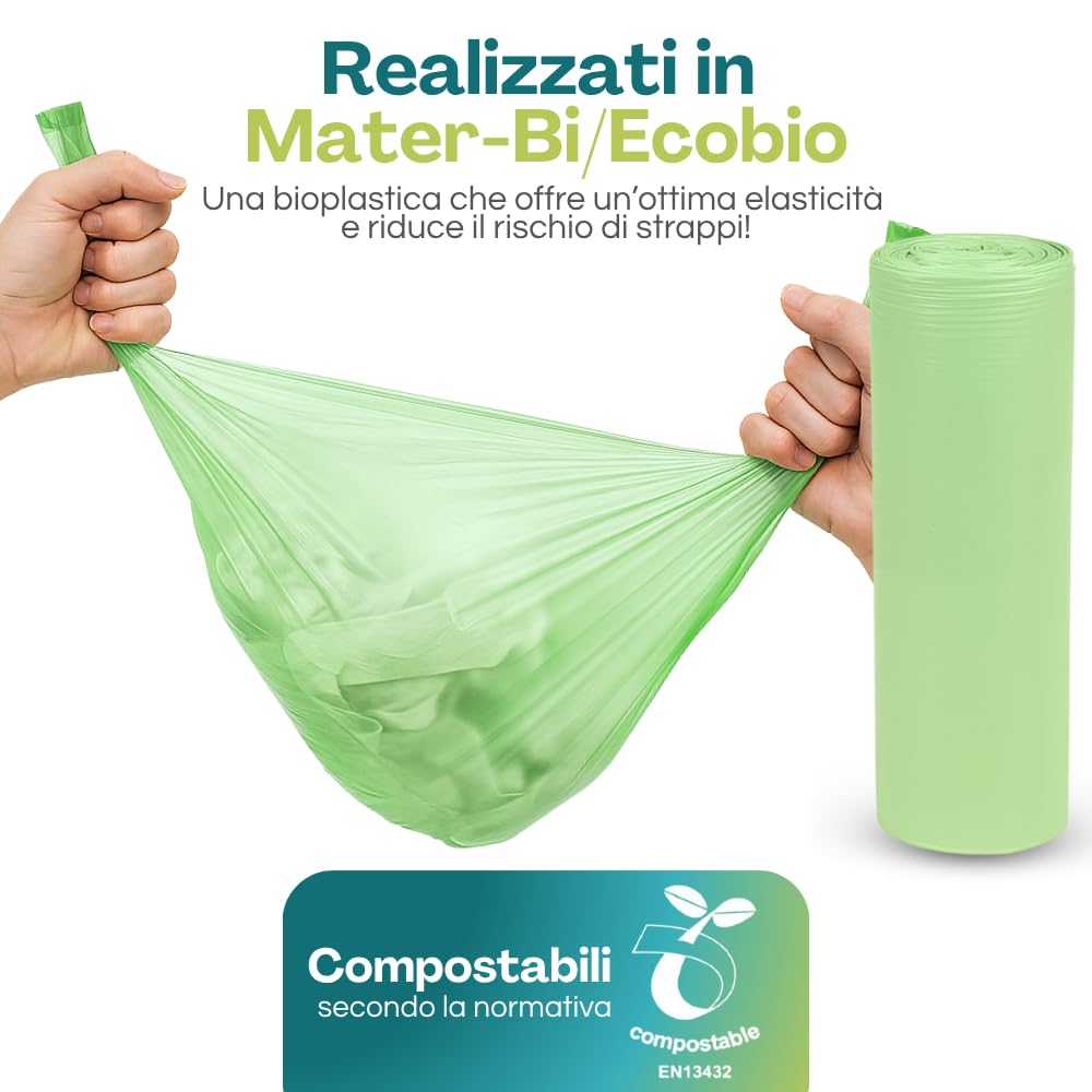 Palucart Sacchi raccolta umido e Organico cm 42x45 (10 litri) 1000 pezzi biodegradabili e compostabili