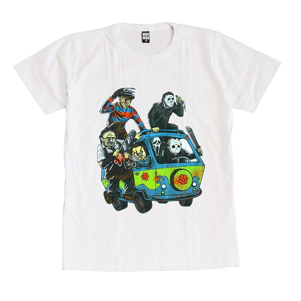 恐怖‼︎血染め（っぽい）Tシャツ ホラー映画キャラ大集合プリントTシャツ 恐怖‼︎血染め（っぽい）Tシャツ ホラー映画キャラ大集合
