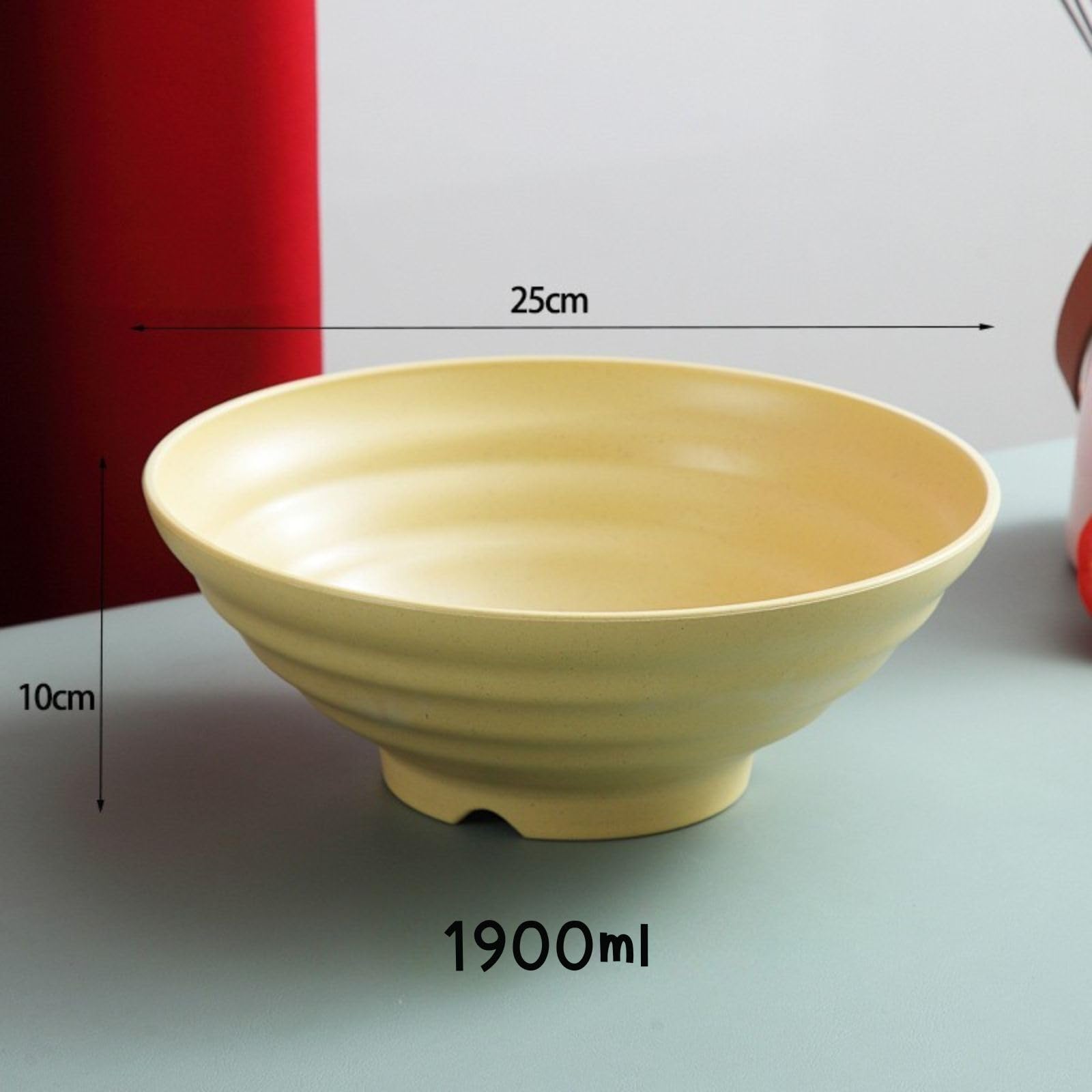 HEXONIQ® 1900ml Unbreakable Cereal Bowls, 10" Wheat Straw Fiber Rice Bowls, Japanese Ramen Noodle Soup Bowl, Lightweight Salad Bowls for Serving Fruit Snack Dessert, 25x10cm, Yellow, Pack of 2 2