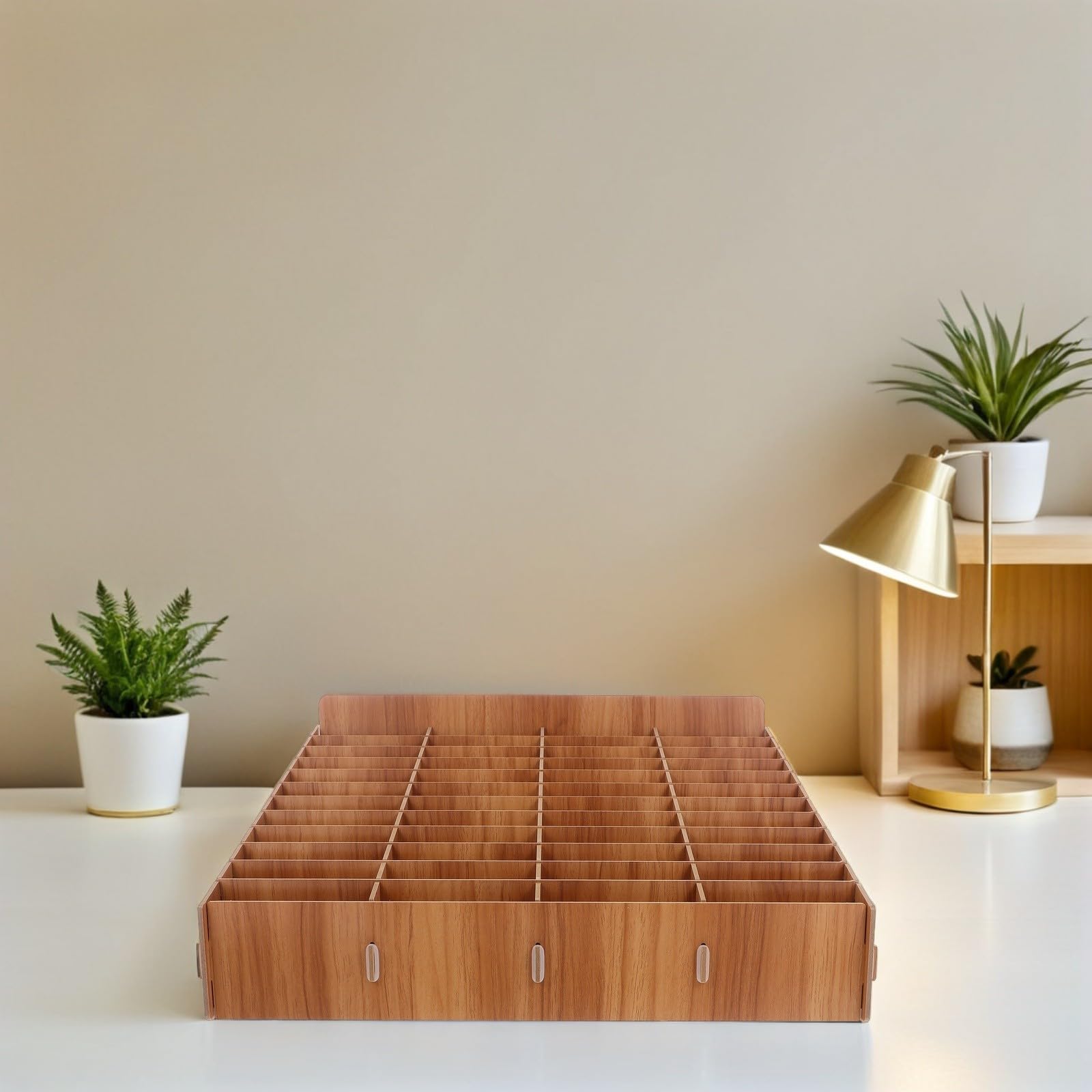 SHINEOFI Organizer per Telefono in Legno Marrone 48 Scomparti, Scatola Porta Cellulare da Scrivania Portatile per Ufficio e Riunioni