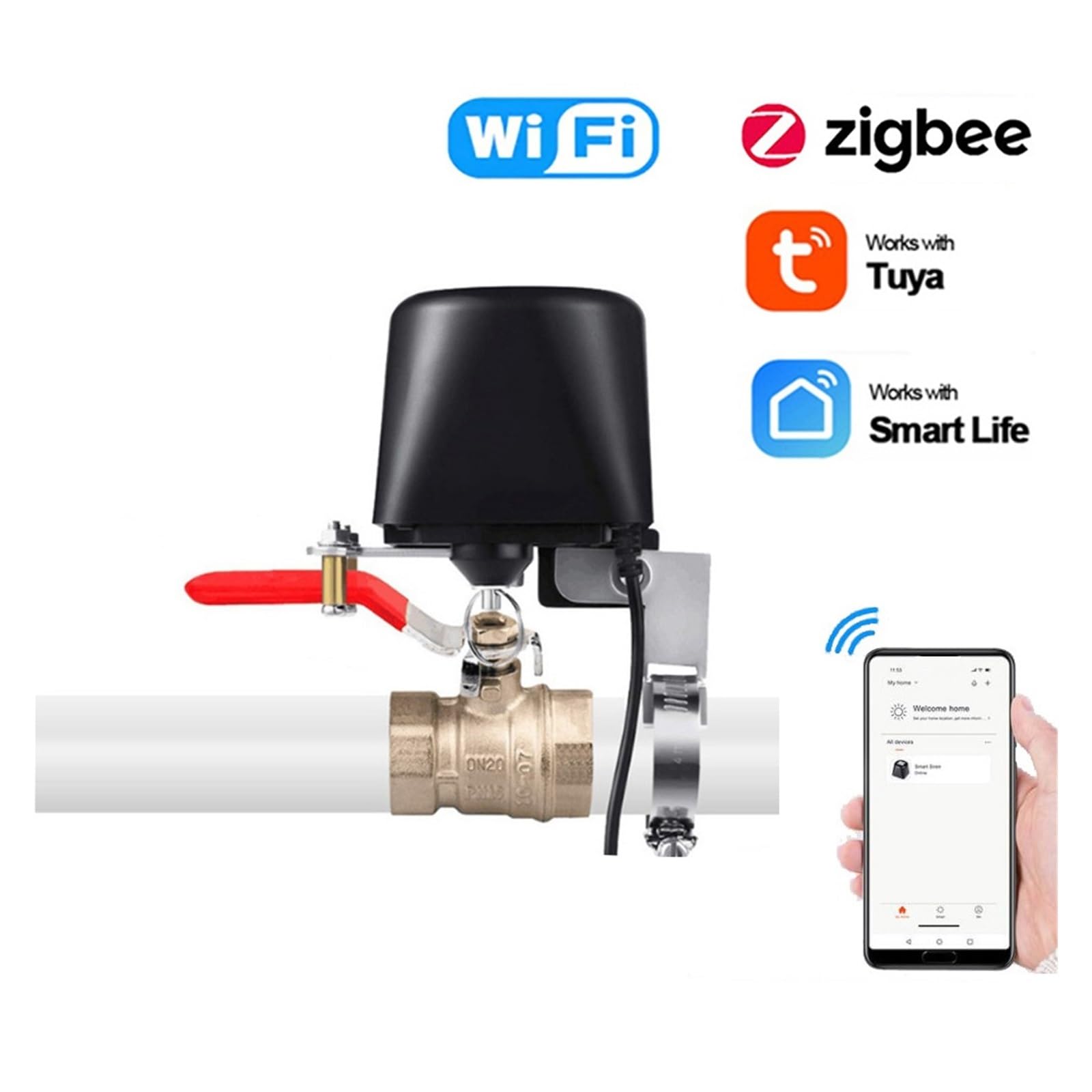 Tuya Smart Zigbee WiFi Inteligentny Zawór Gazu Wodnego Wyłącznik Czasowy Kran Ogrodowy Inteligentna Kontrola Życia Przez Dom Przejrzysty I Responsywny(WIFI Valve)