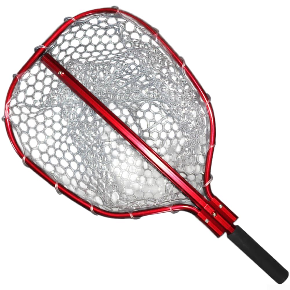 Guadino da pesca con manico telescopico in lega di alluminio e rete in PVC per pesca alla trota d'acqua dolce spigola cattura e rilascia colore grigio di piccole dimensioni 57x32cm