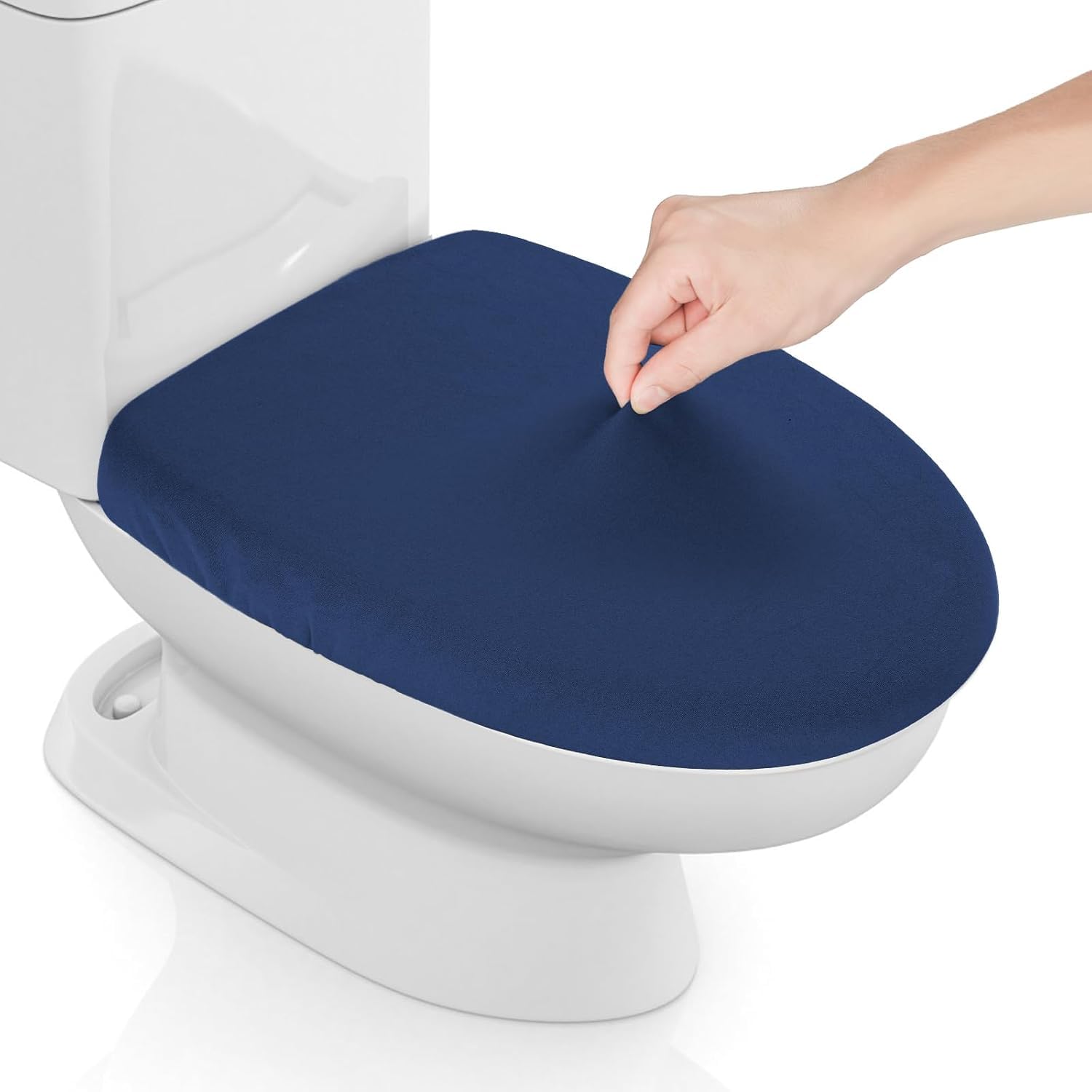 Stretch Spandex Toilet Lid Cover, Thick Toilet Seat Cover for Bathroom, Washable and Soft, Fits Most Toilet Lids, (Navy Blue 1 Piece)