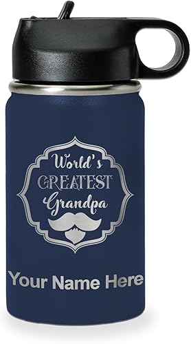 Miniatura 15 de LaserGram Botella de agua con tapa abatible de doble pared de 32 onzas con pajilla, grabado personalizado incluido (negro) Negro -,verde (camo