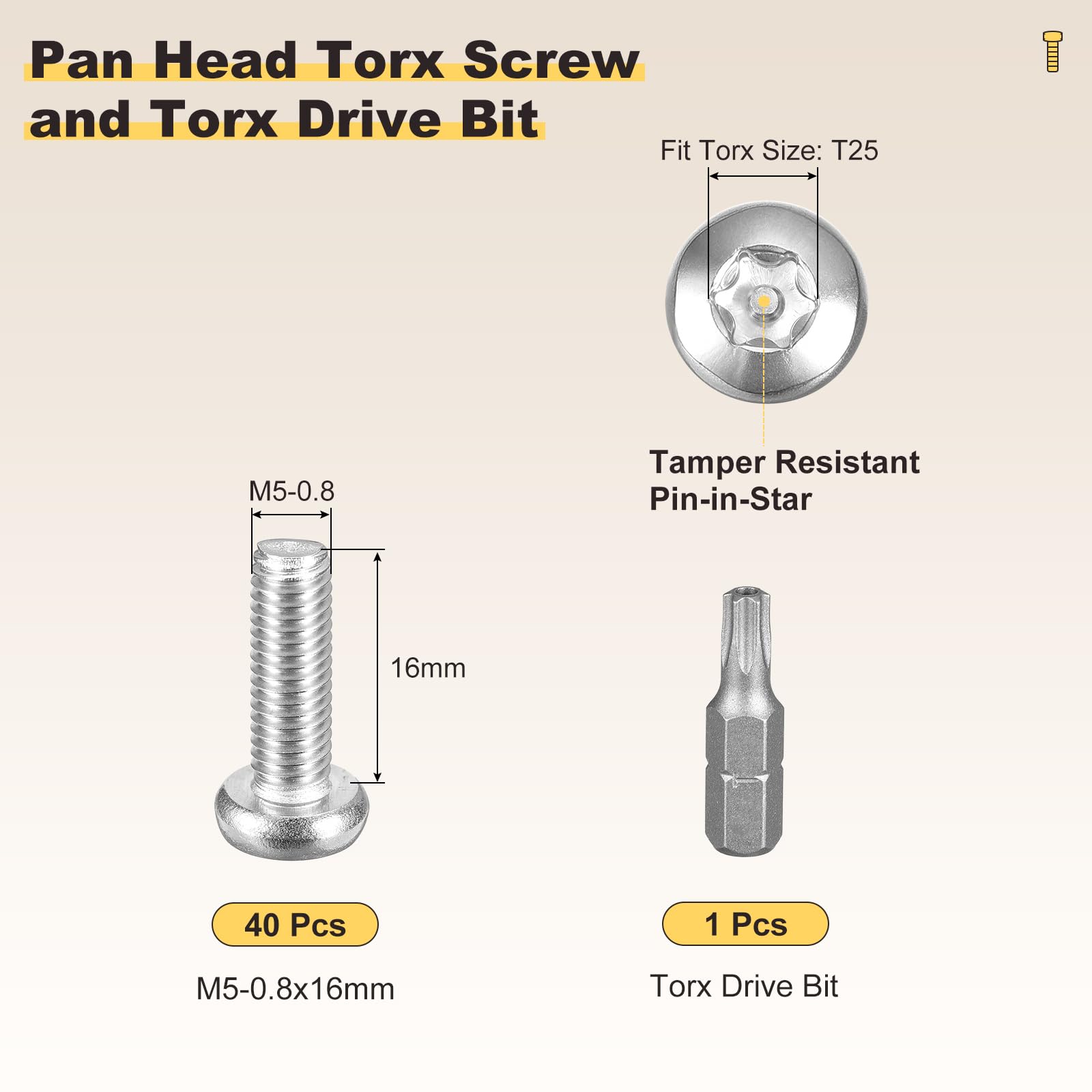 METALLIXITY Pan Head Torx Security Screw Bolts (M5-0.8x16mm) 40pcs - Image 2