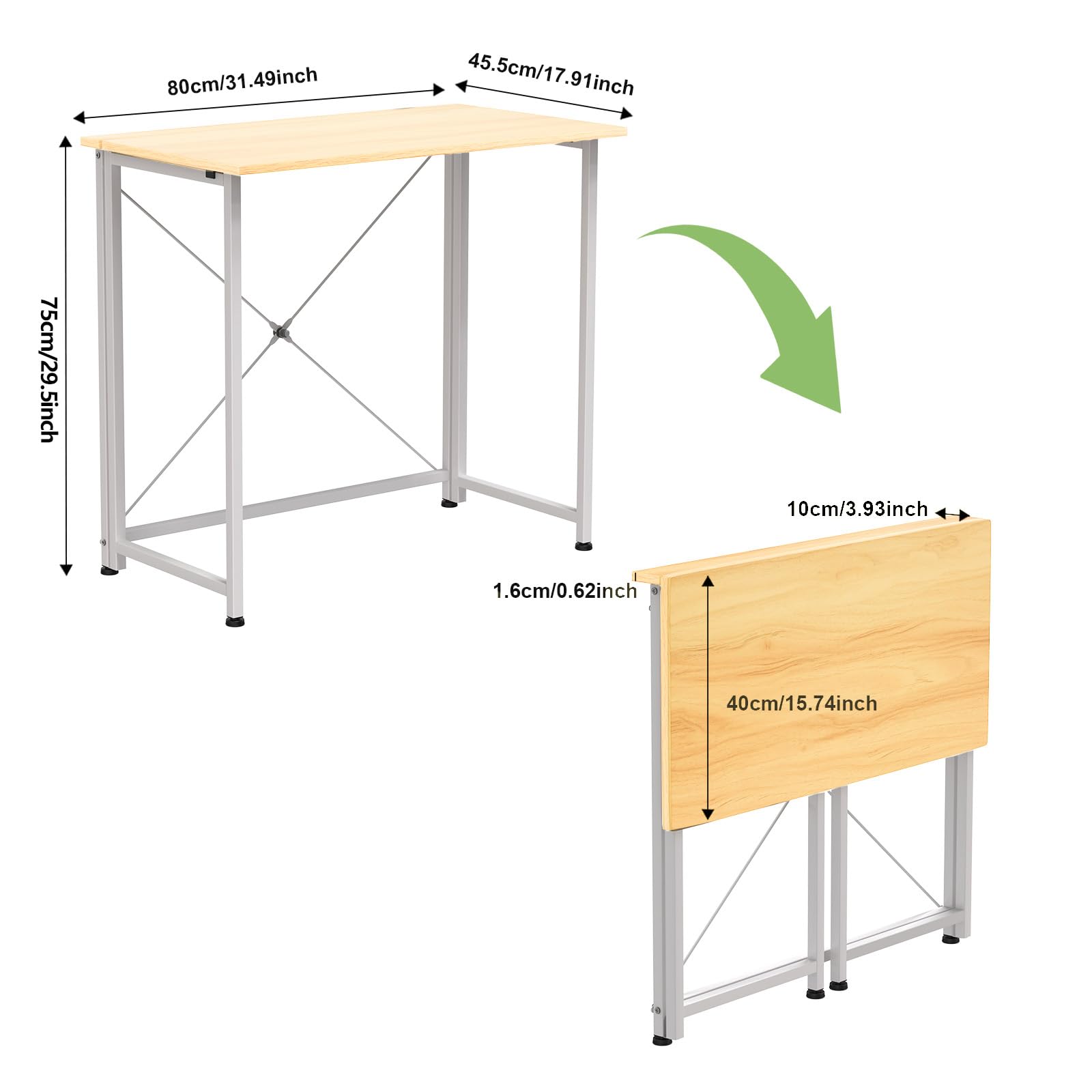 Bureau Pliable pour la Maison - Table Ordinateur pour Petit Espace, Beige, 80x45x75cm