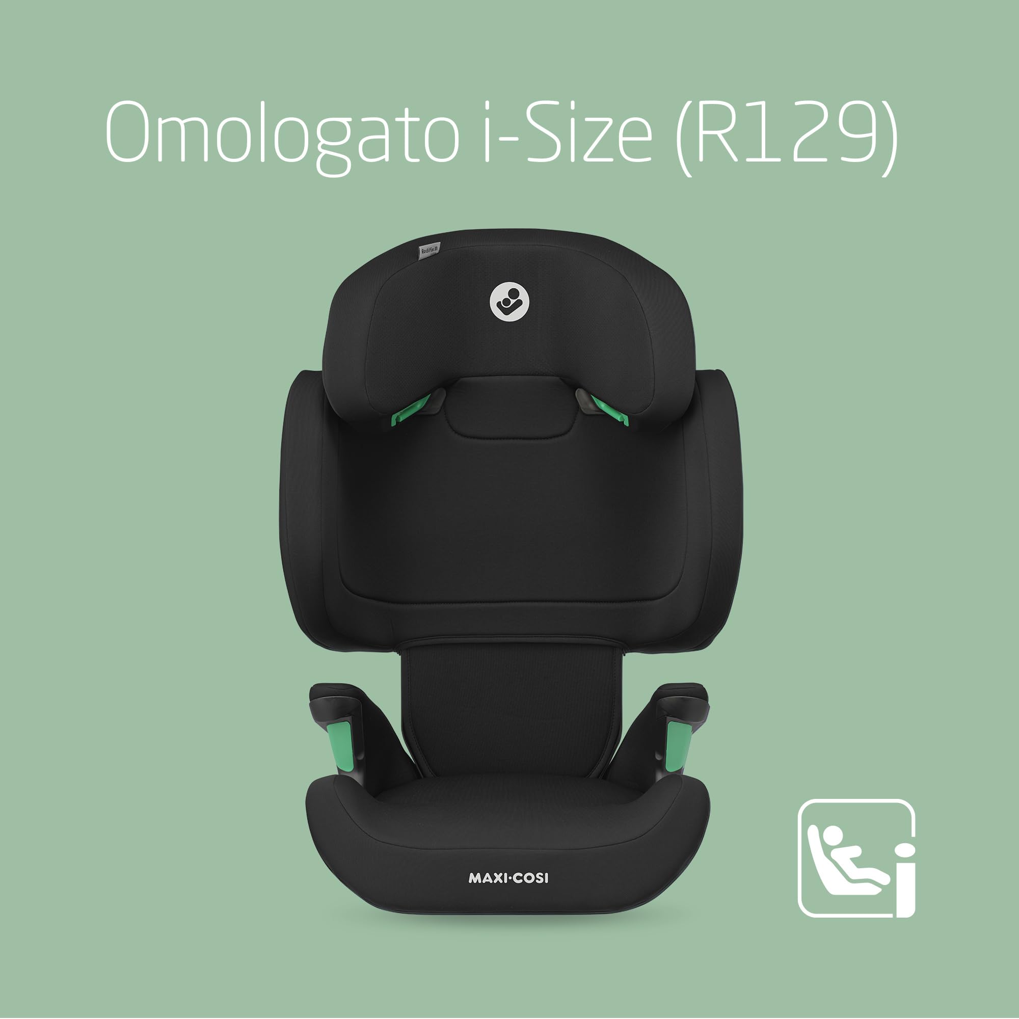 Maxi-Cosi RodiFix M i-Size, Seggiolino Auto 15-36 kg isofix, 3,5-12 anni, 100-150 cm, Seggiolino auto ISOFIX, Protezione Impatti Laterali G-CELL, Altezza Regolabile, colore Basic Black