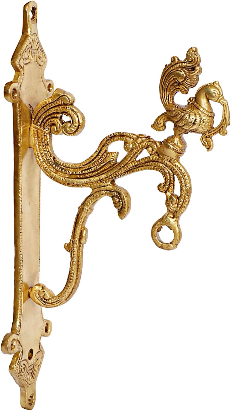 Brass Designer Peacock Hook Holder for Wall Hanging Diya Bells Lantern Hanger Planter Lanterns Wind Chimes Baskets Ornaments 12 Inch