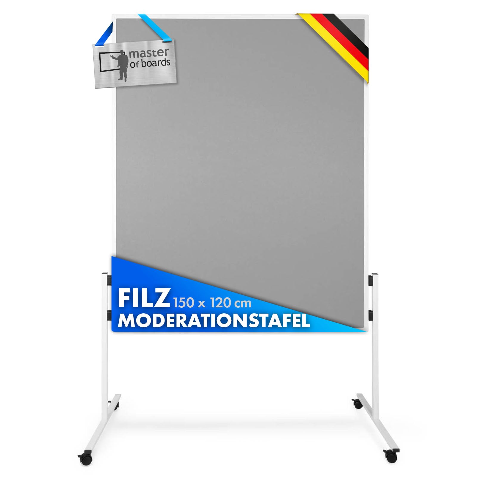 Lavagna per presentazioni in feltro con ruote bloccabili | Lavagna in feltro | utilizzabile su entrambi i lati | Stabile telaio in metallo (150 x 120 cm, grigio)