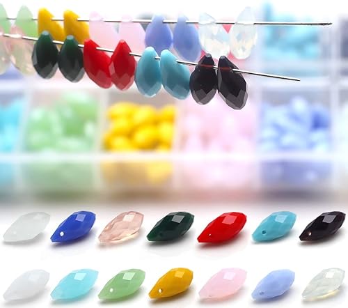Miniatura 6 de Cuentas de cristal de lágrima de 0.236 x 0.472 pulgadas, 280 cuentas de vidrio facetado en 14 colores, cuentas de piedras preciosas para hacer