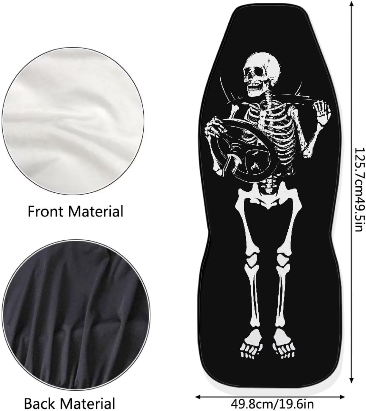 Skull Print 2PCS Car Seat Covers, Breathable Auto Seat Cushion Scratch-Resistant Sedan Interior Covers Easy to Clean Bucket Seat Cover Fit for Vans SUV Truck