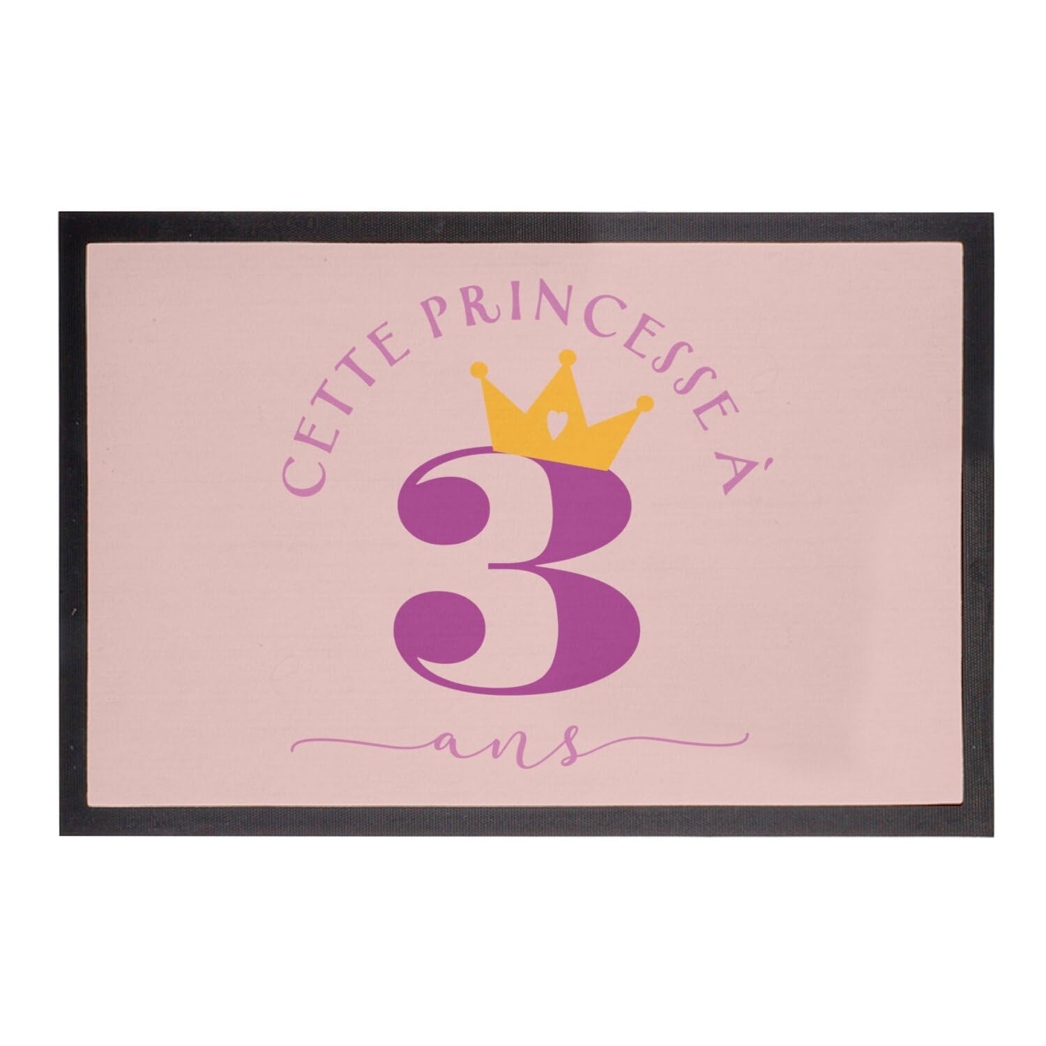 Paillasson rose princesse 60x40 cm tapis anniversaire 3 ans
