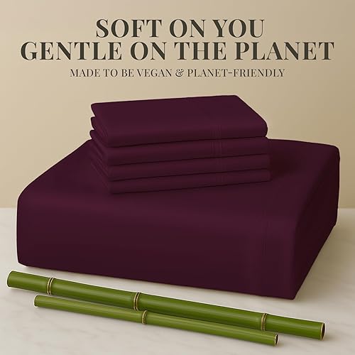 Miniatura 5 de Sacred Thread Juego de sábanas de bambú de 6 piezas juego de ropa de cama y funda de almohada con bolsillos profundos ropa de cama de hotel suave y