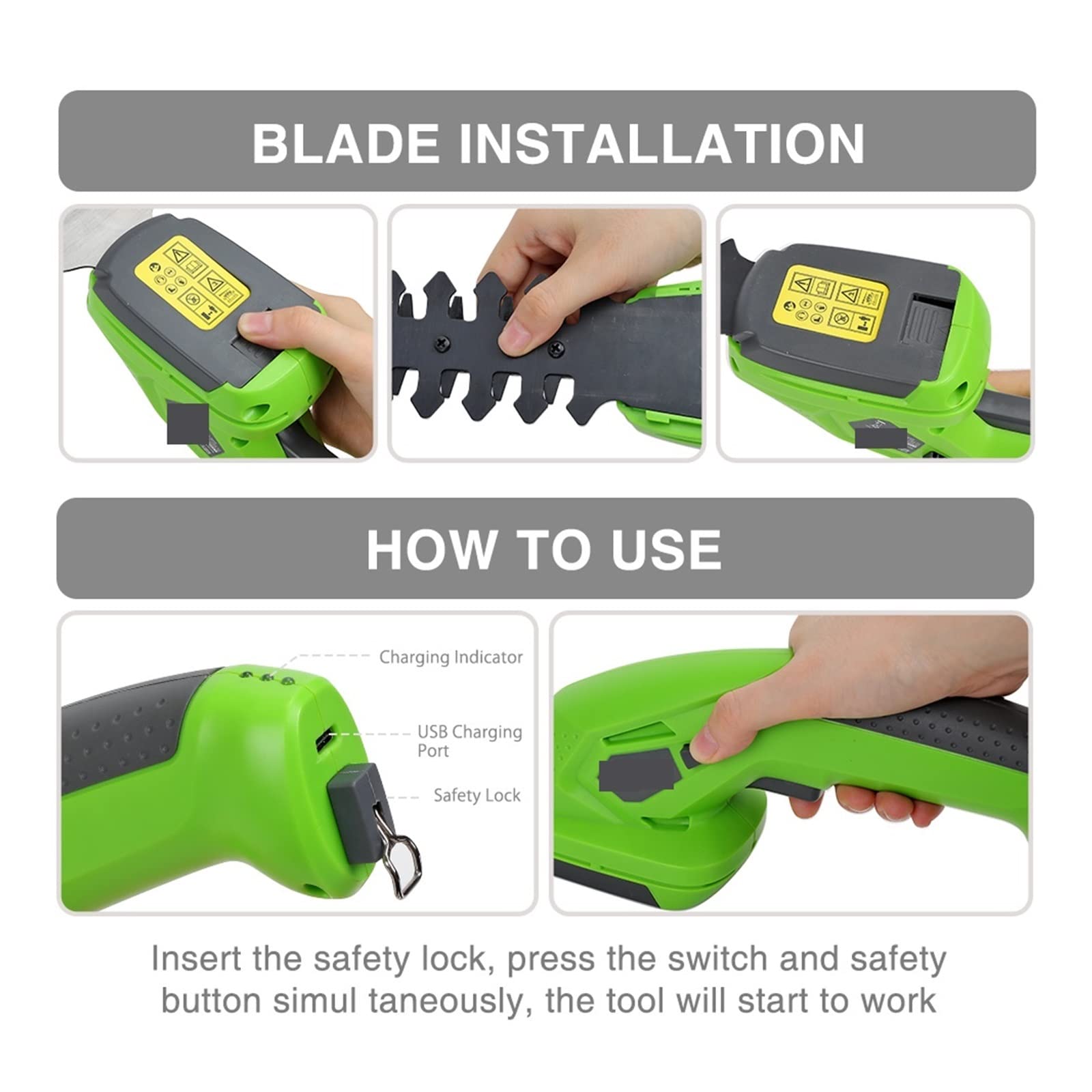 Tondeuse à gazon, 3.6/7.2V 2 en 1 tondeuse électrique Lithium-ion sans fil taille-haie outils de jardin rechargeables taille-haies for l'herbe(7.2V)
