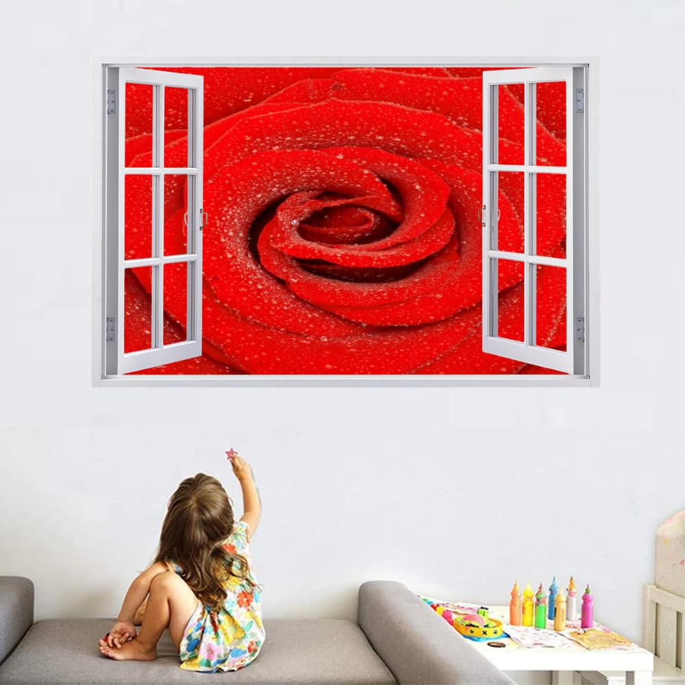 Sticker Mural 3D Rose Rouge Stickers Muraux Smashed Art Imperméable Fleur Tatouage Mural En Vinyle Pour Enfants Chambre Salon Salle De Jeux Bébé Pépinière Décor À La Maison