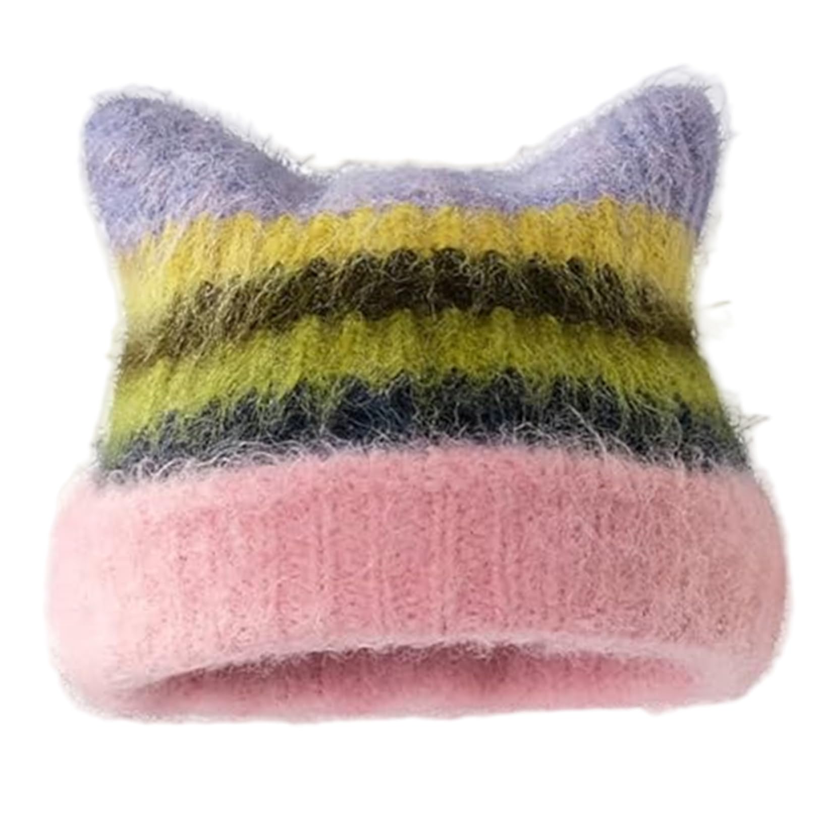 Bemonew Unisex Assorted Color Cat Ear Beanie, Cute Beanie With Cat Ears, Soft Warm Slouchy Crochet Knit Hat, Retro Y2k Skull Caps For Women And Girls Knit Hat
