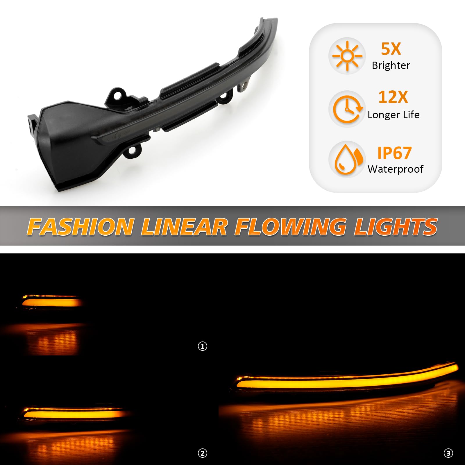 D-Lumina Dynamiczne kierunkowskazy LED do lusterka bocznego, sekwencyjne kierunkowskazy, kompatybilne z Seat LEON III 5F 2013-on, IBIZA V KJ1 2017-on, ARONA KJ7 2017-on