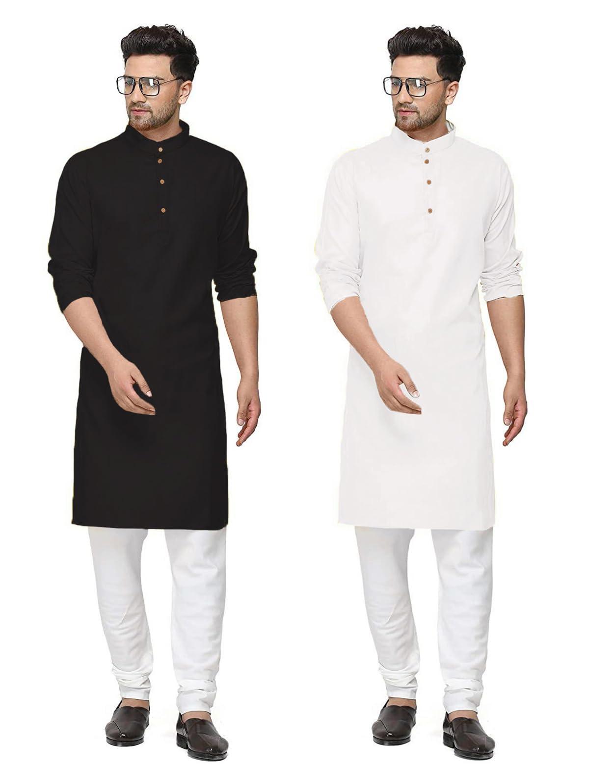 Cotton Blend Traditional Men's Kurta Pajama Set - Pack of 2, Ethnic Indian Wear-image-40