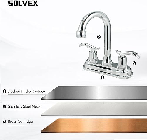 Miniatura 5 de SOLVEX SP-40103 - Grifo de lavabo de baño de 2 manijas, 4 pulgadas, grifo de baño de 3 agujeros, cromado, grifo de lavabo de baño con manija de