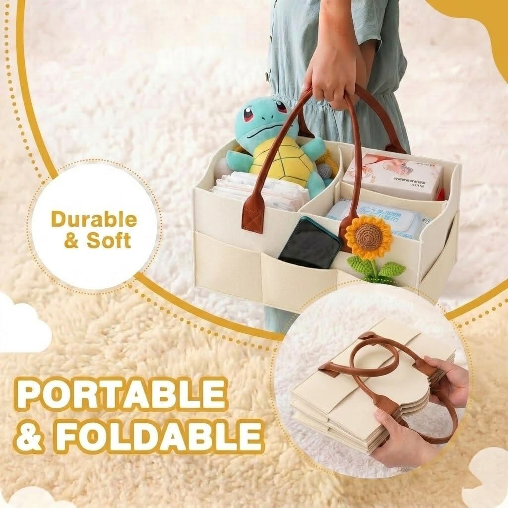 BabyMoon Baby Products Caddy Diaper Organiser Bag | Multifunctional Travel Diaper Backpack Baby Wipes Felt Storage, Nursery, Foldable and Portable | Pink 3
