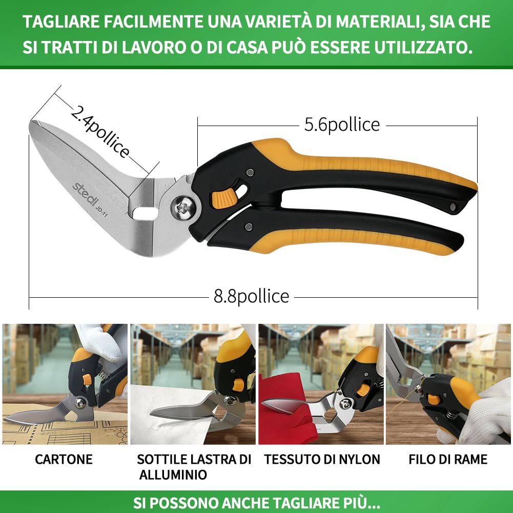 stedi forbici per tappeti 22 cm, forbici per impieghi gravosi, forbici universali, con lame fini e seghettate in acciaio inox carbonizzato - Taglio facile di cavi elettrici, tessuti, lastre di ferro
