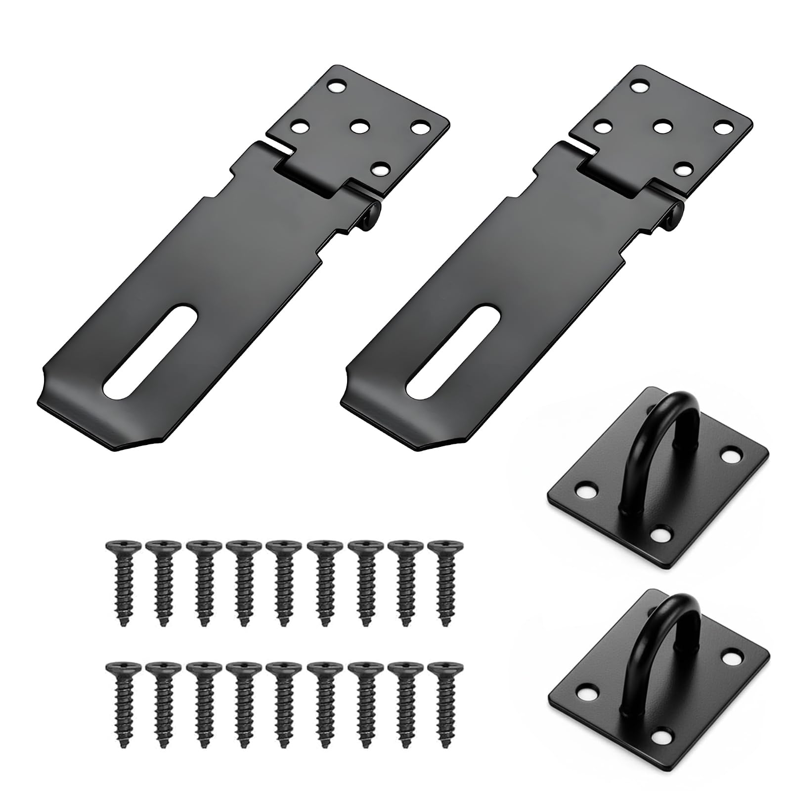 4 Inch Heavy Duty Padlock Hasp and Staple, Stainless Steel Shed Lock Door Latch with Screws for Gates, Doors, Cabinets, Garden Sheds (Black)