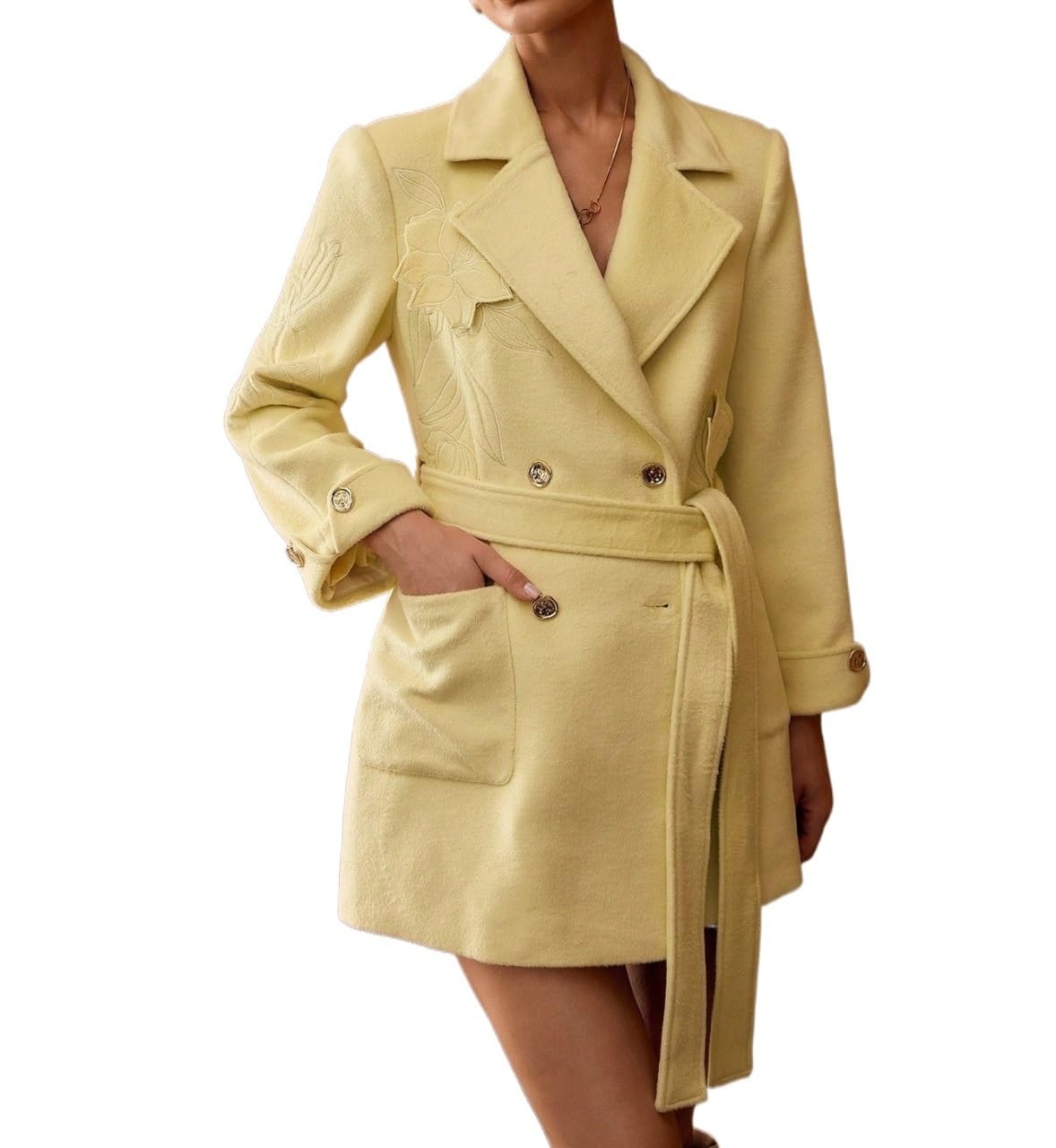 Women Fall Fashion Lapel Neck Double Breasted Belted Overcoat Trench Coats