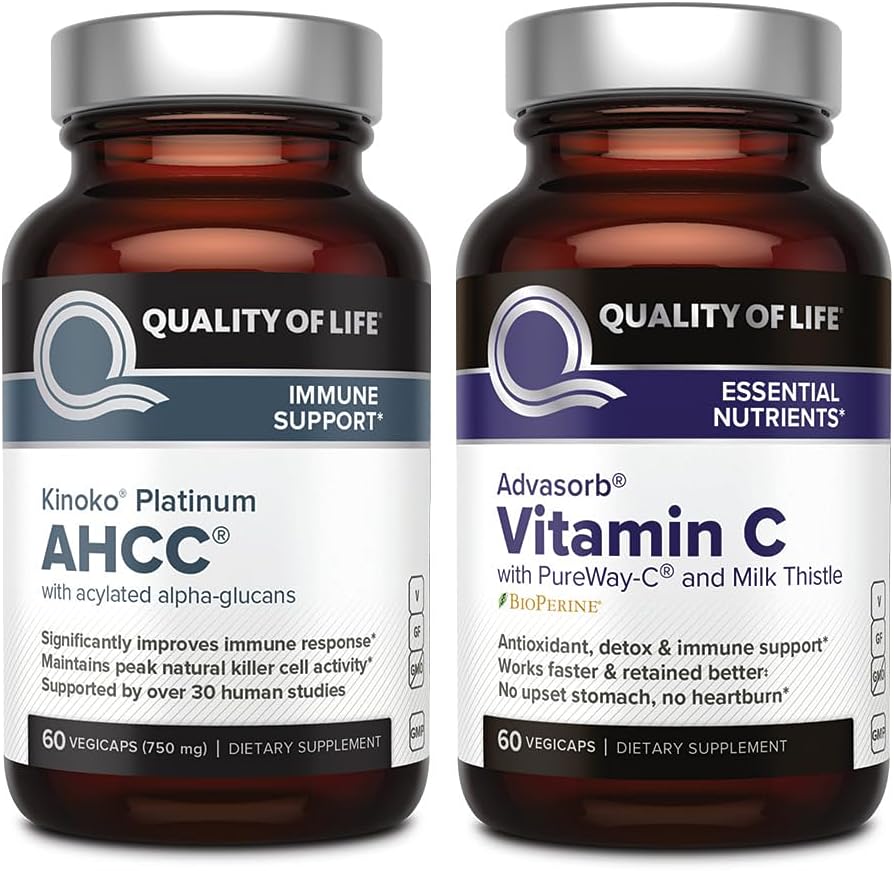 Quality of Life AHCC Kinoko Platinum and Advasorb Vitamin C - Immune Support Bundle