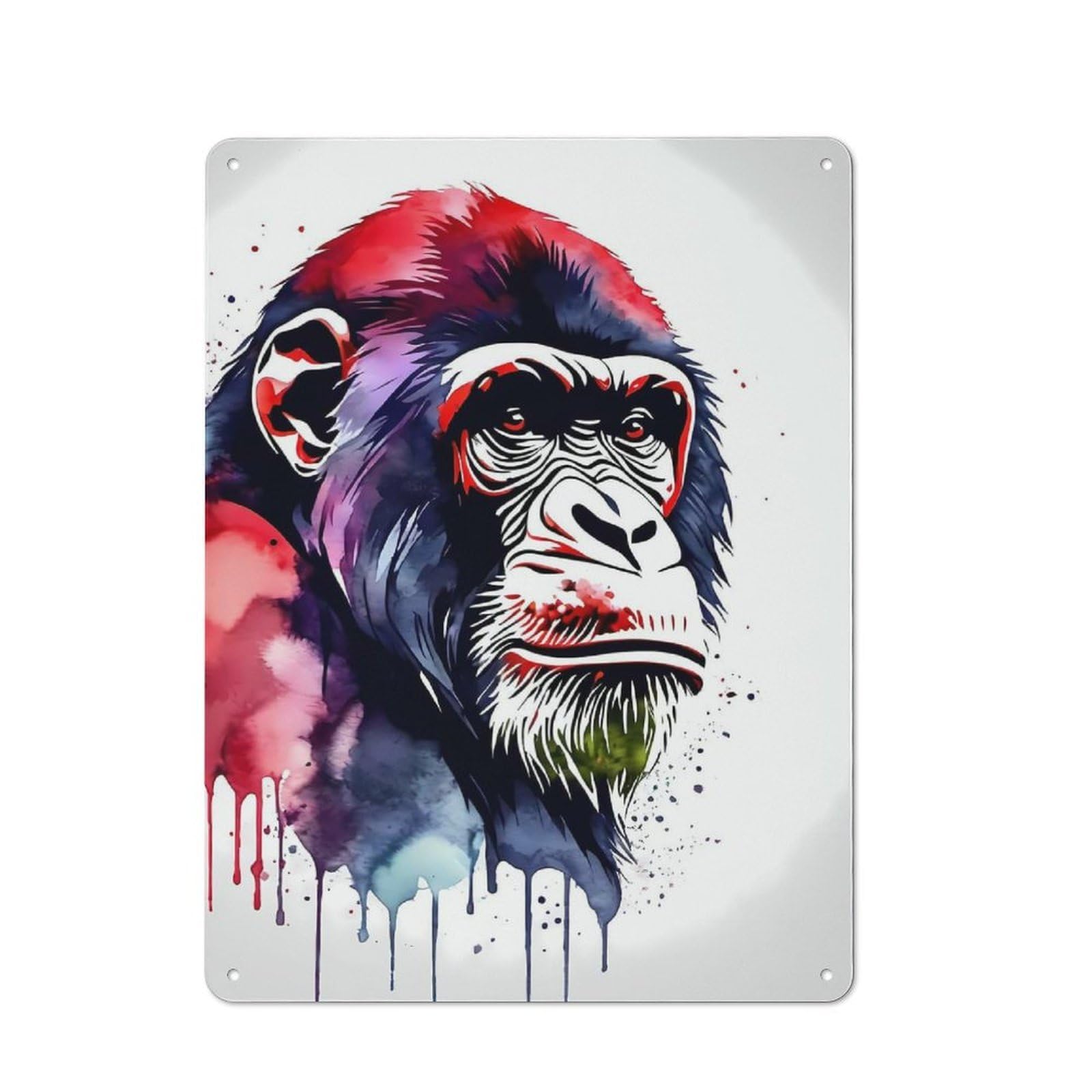 Tin Wall Plaque 40x30cm with Watercolor Ape for Kitchen Or Home Bar, for Vintage Wall Decor Fans, for Garage And Workshop Walls