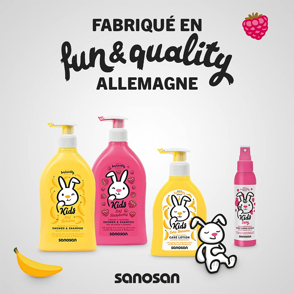sanosan Spray demelant cheveux enfant - Soin demelant sans rinçage à l'olive biologique et aux protéines de lait (2x 125 ml) - Soin cheveux sans rinçage, spray demelant cheveux