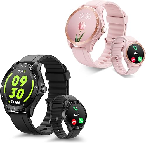 Quican Reloj inteligente para hombres y mujeres (negro y rosa), compatible con iOS y Android, reloj de actividad con frecuencia cardíaca, monitor de