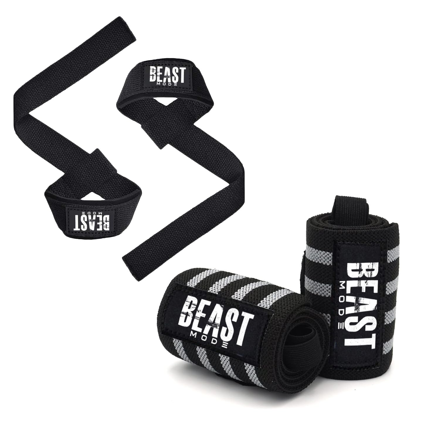 STEIGEN Fitness Exercise Nylon and Rubber Wrist Wrap Bands, Deadlift Straps Wrist Support for Gym (Grey Combo)