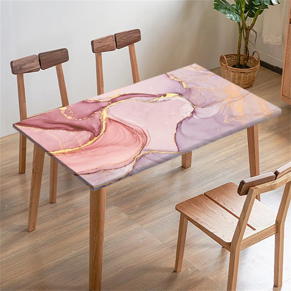 FANSU Tablecloth Picnic Bench Covers Tablecloth Elastic Fitted Table Cloth Waterproof Stain-Resistant Marble Tablecloths Square Rectangle for Outdoor Camping Party (80x80cm,Purple)