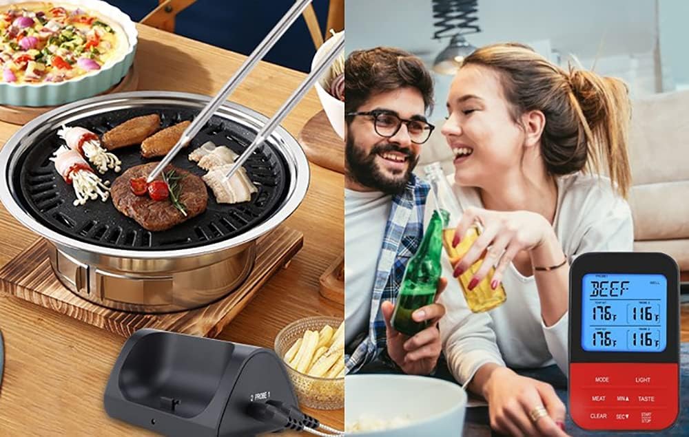 Termómetro Digital de Doble sonda, medidor de Temperatura programable inalámbrico, termómetro de Parrilla de Barbacoa para cocinar a Prueba de Agua, Termometro Barbacoa para Horno Carne Comida