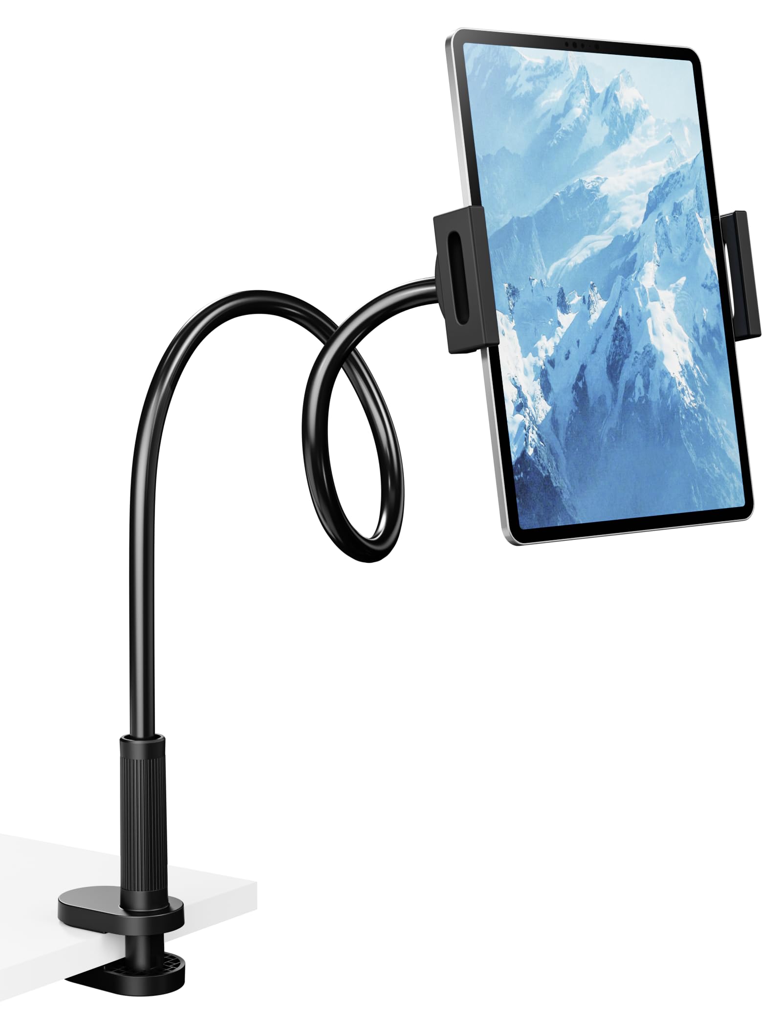 Flexible Gooseneck Tablet Holder, 360° Adjustable Phone Mount with Sturdy Clamp for Desk/Bed/Kitchen, Compatible with iPad Air Pro Mini iPhone/Samsung Galaxy Tabs/Nintendo Switch/4.7~12.9