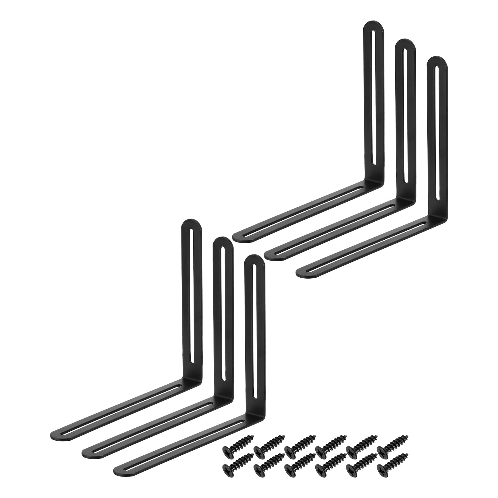 uxcell 6 staffe angolari regolabili a forma di L con fessura, 20 x 16,5 cm, in acciaio inossidabile, con scanalatura, ad angolo retto, con viti, per mobili in legno, nero